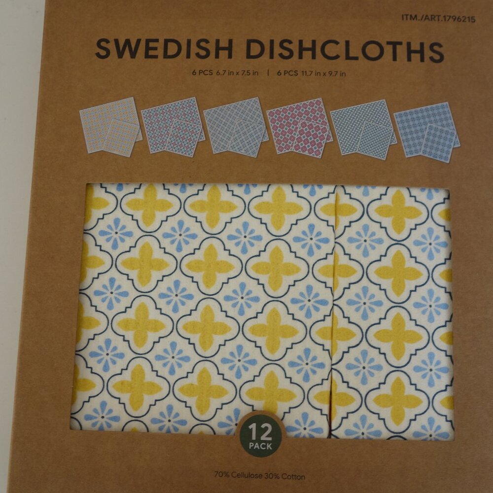 SWEDISH DISH CLOTHS 12PACK  6 PEC 6.7" X 7.5"/6 PEC 11.7" X 9.7" NEW in Box